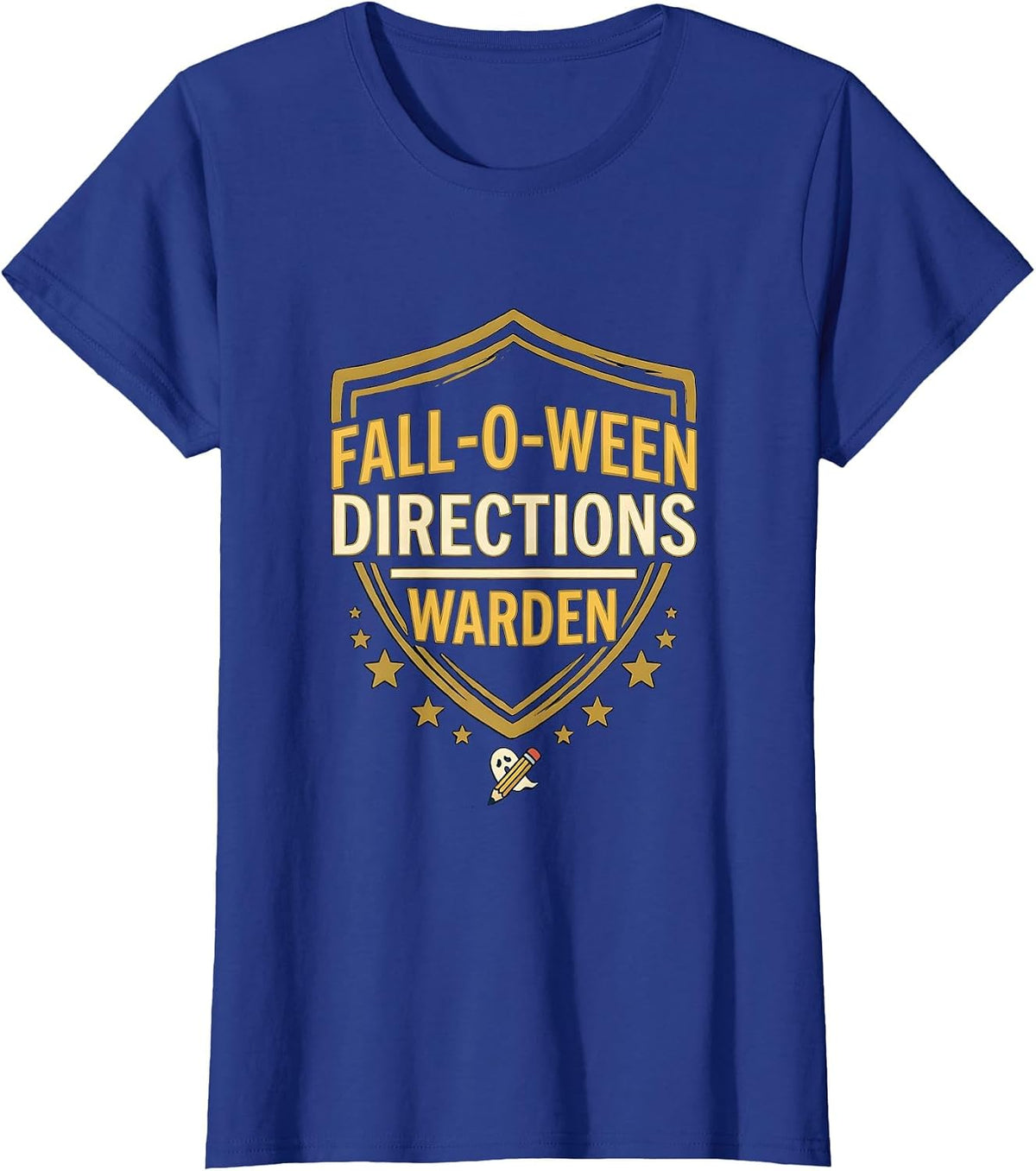 Women's Fall-O-Ween Directions Warden Funny Halloween Teacher Ghost T-Shirt - Royal Blue