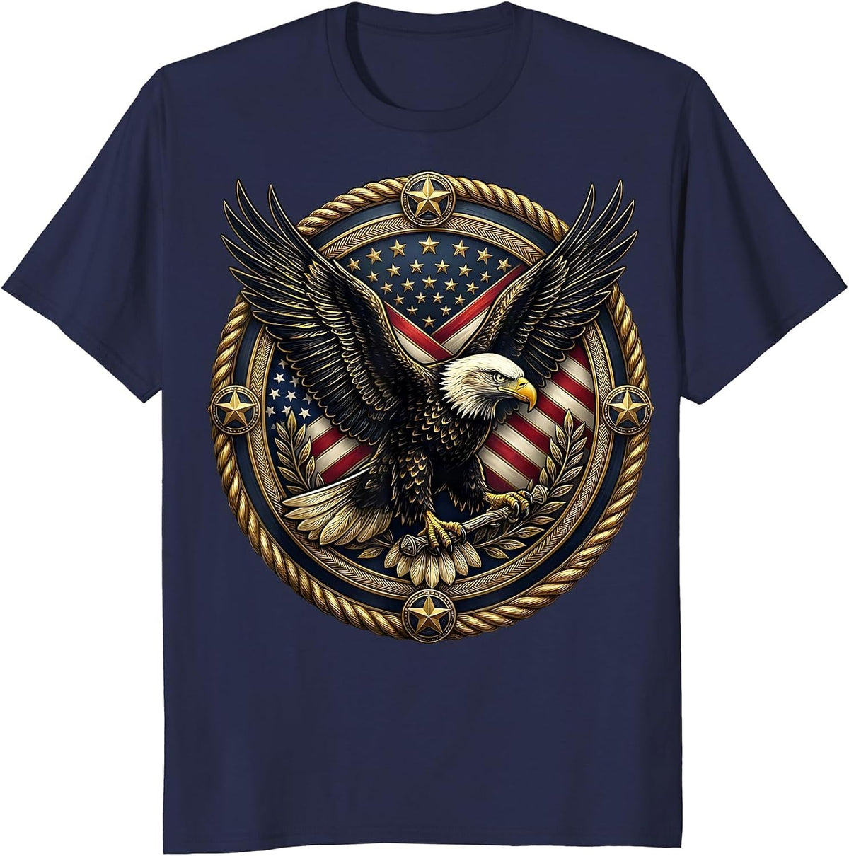 Black and Gold Eagle Silhouette Graphic Design T-Shirt - Navy Blue