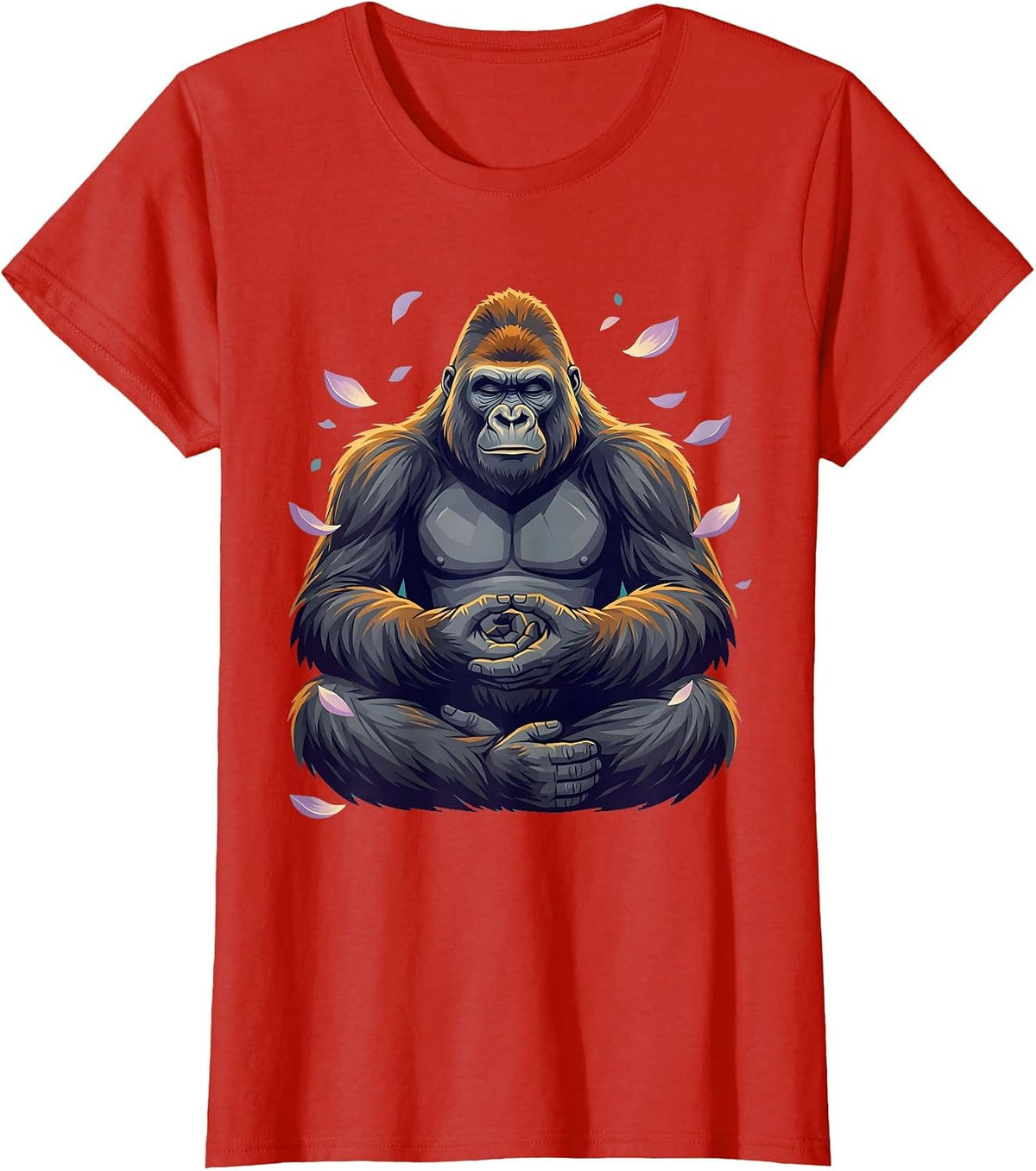 Meditating Gorilla Zen Monkey Graphic Design T-Shirt - Red