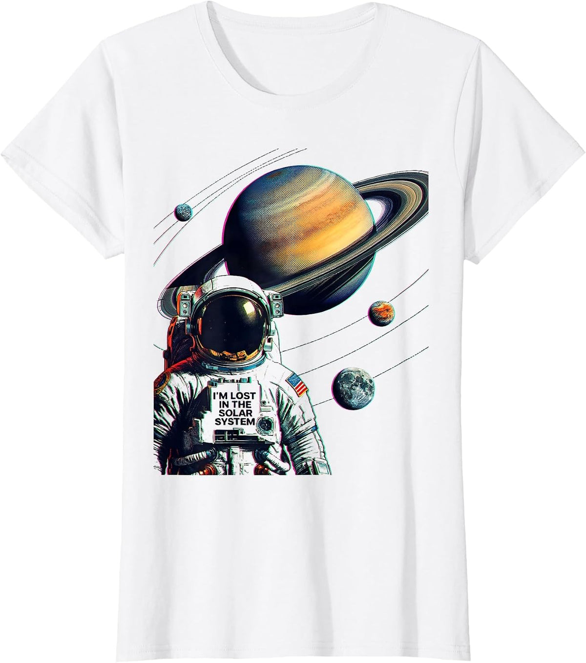 I’m Lost In The Solar System Risograph Funny Space T-Shirt - White