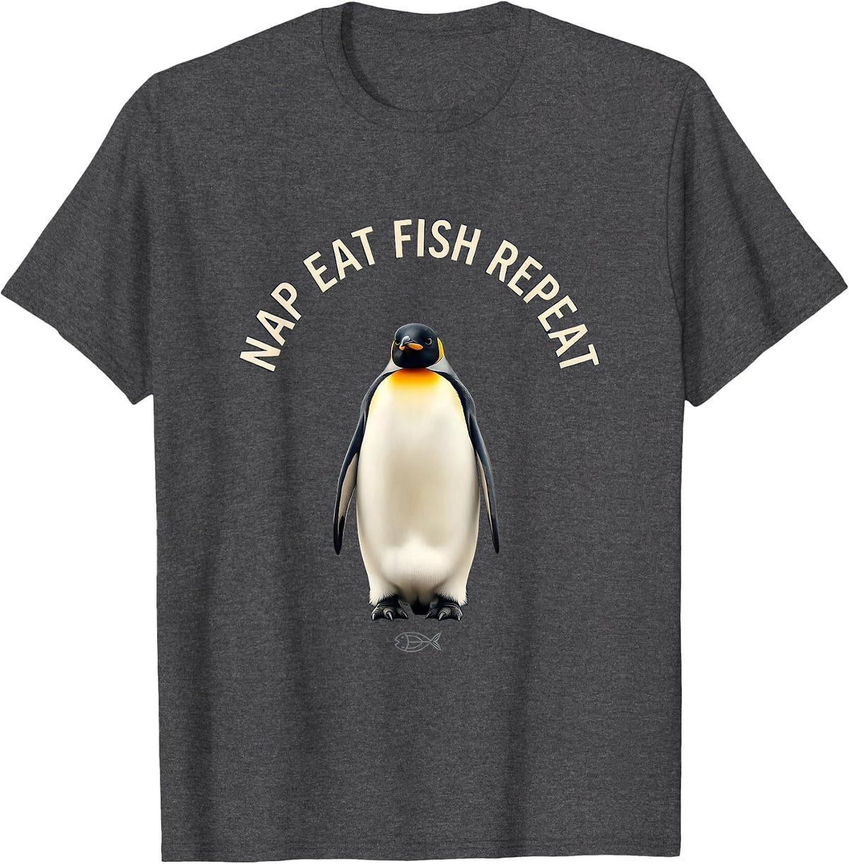 Nap Eat Fish Repeat Funny Penguin Design T-Shirt - Dark Heather Grey
