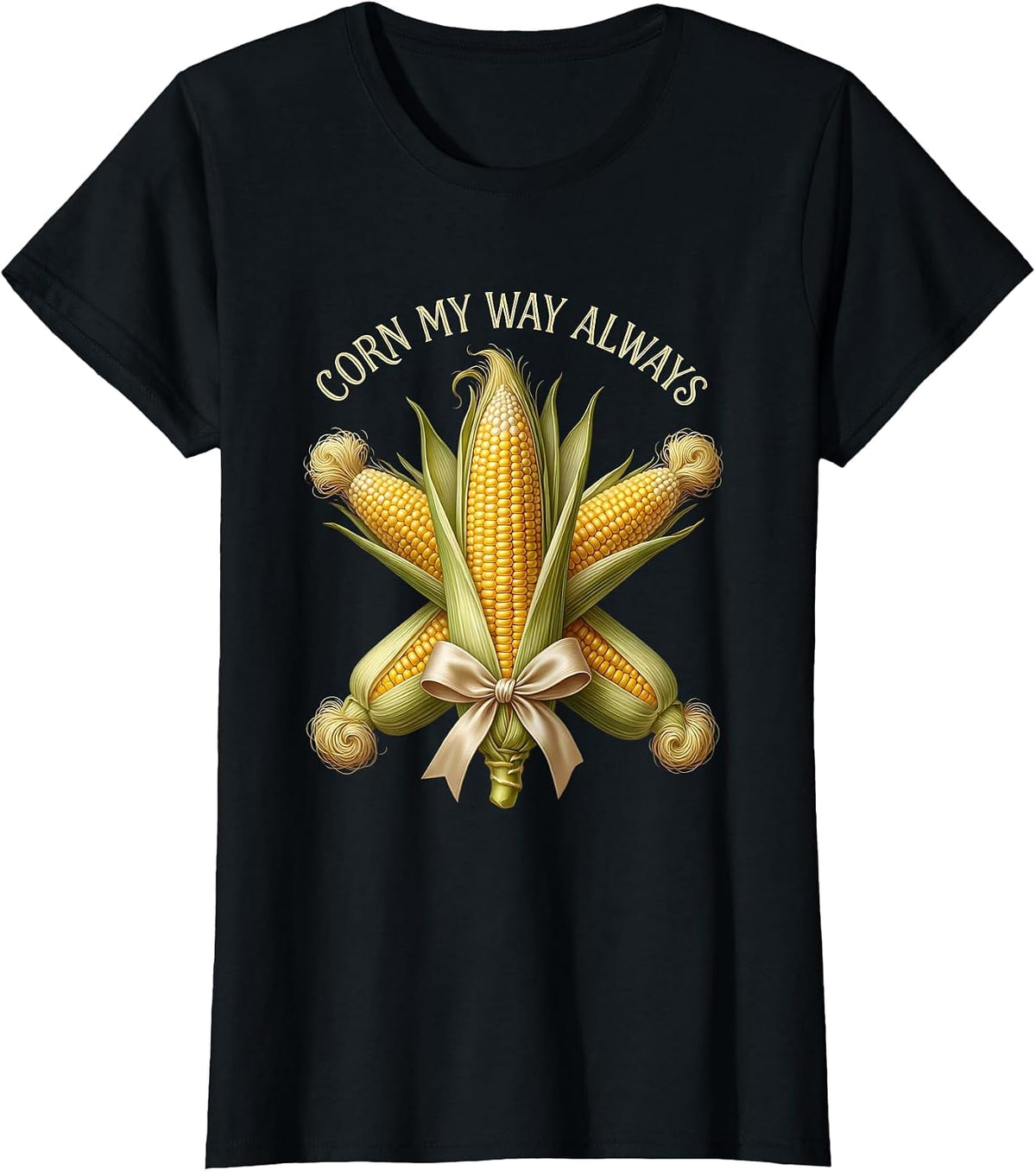 I Eat Corn The Long Way Funny Corn Lover Design T-Shirt - Black