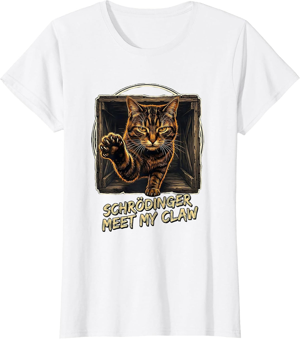 Schrödinger Meet My Claw Funny Physics Cat Lover Quantum T-Shirt - White