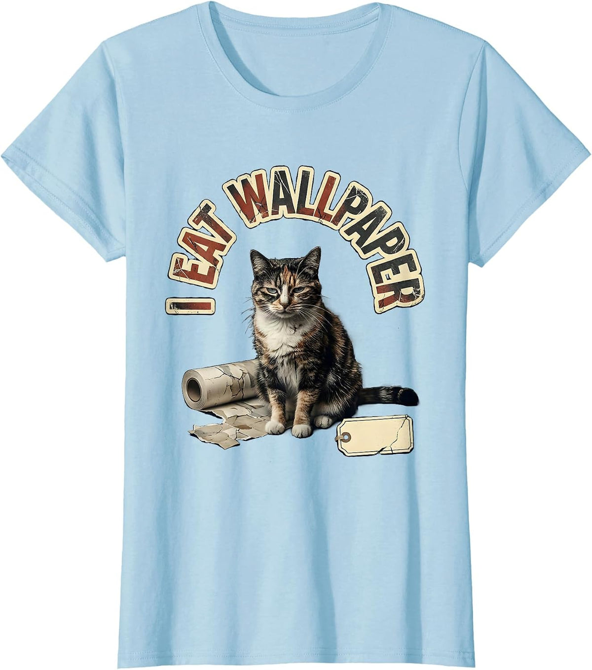 I Eat Wallpaper Funny Cat Meme Bootleg Graphic Gen-Z T-Shirt - Baby Blue