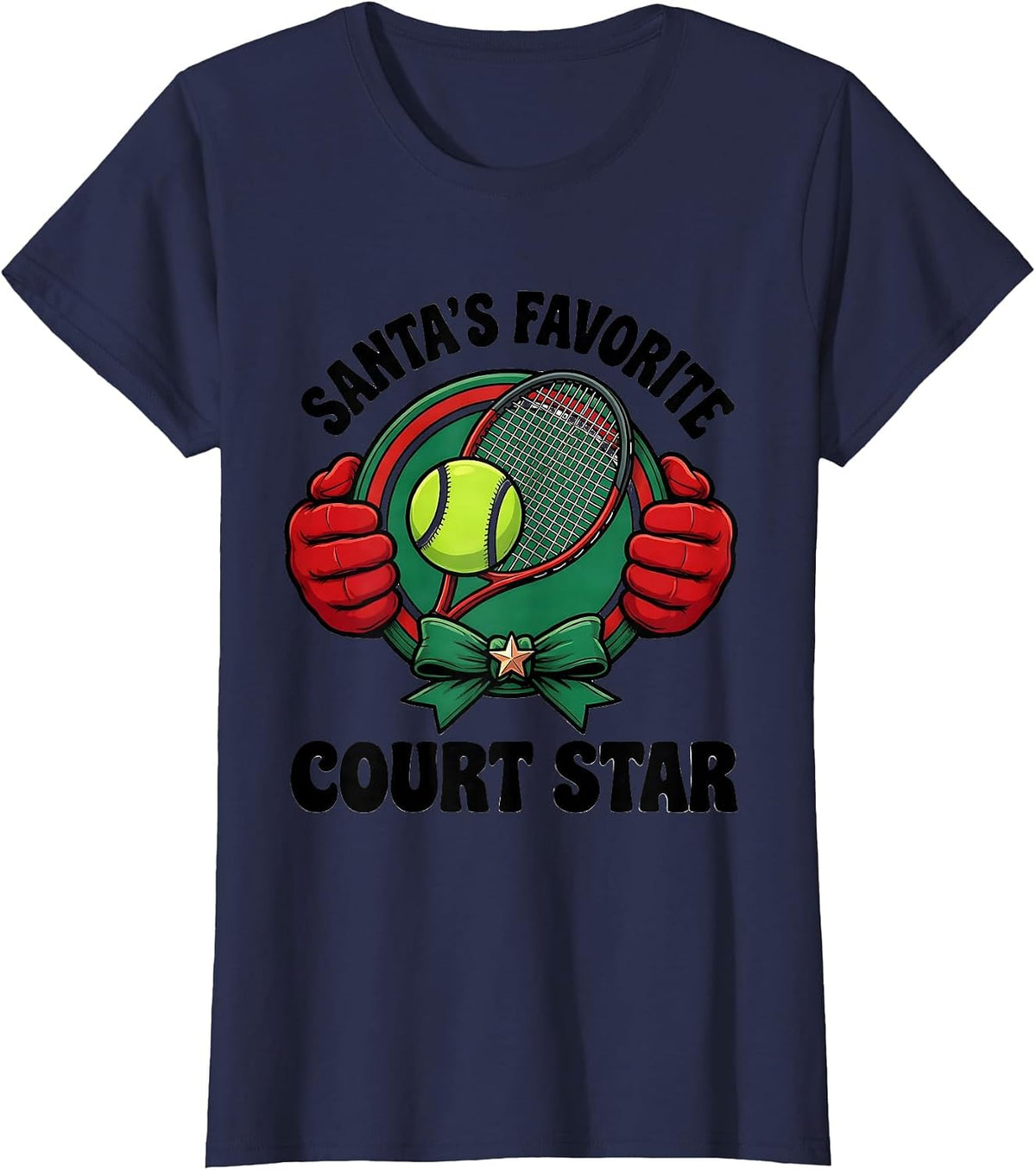 Women's Santa's Favorite Court Star Funny Christmas Tennis Player T-Shirt - Navy Blue