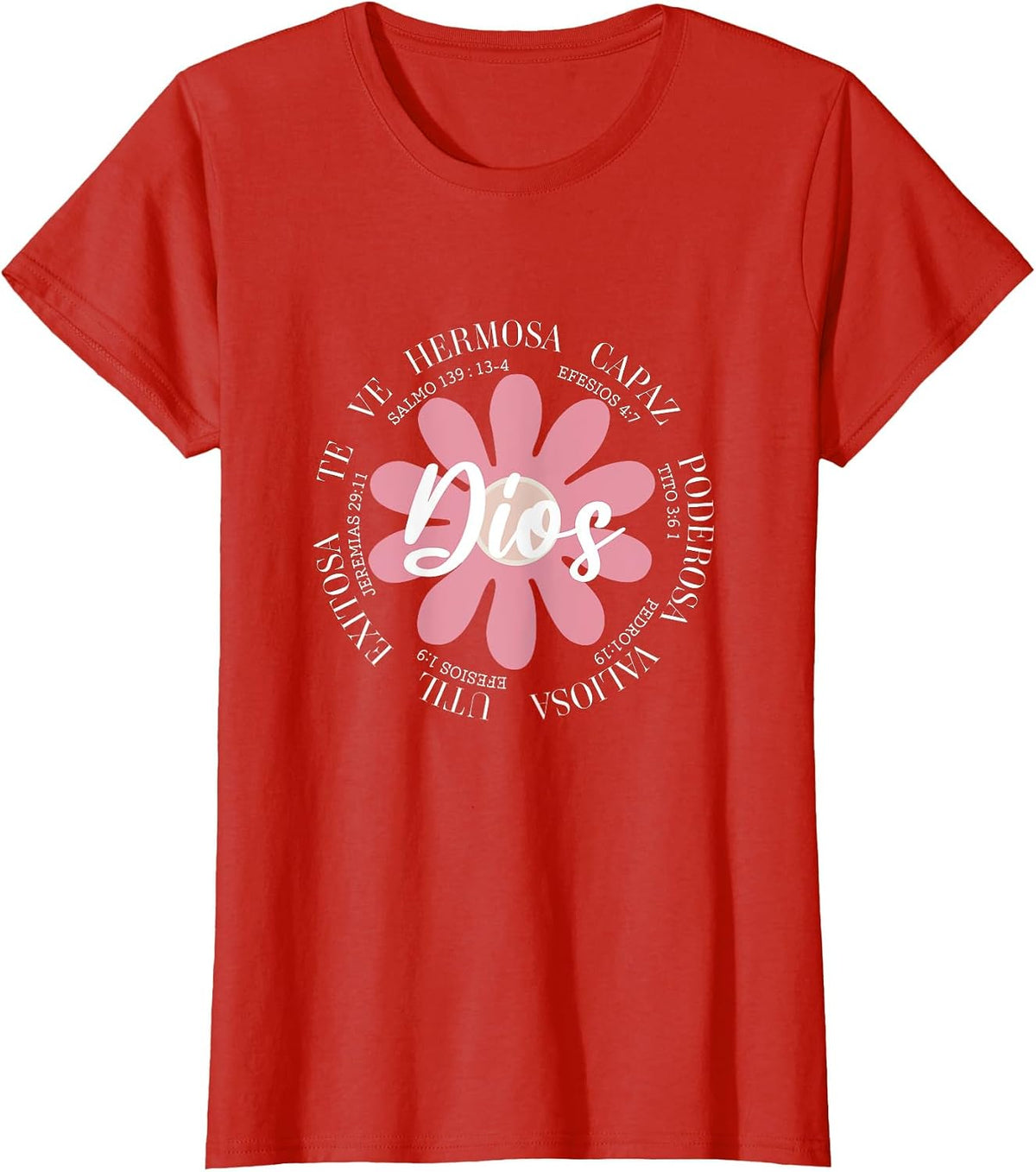 Dios Frases Religiosas Florales Spanish Biblicas Cristianas T-Shirt - Red