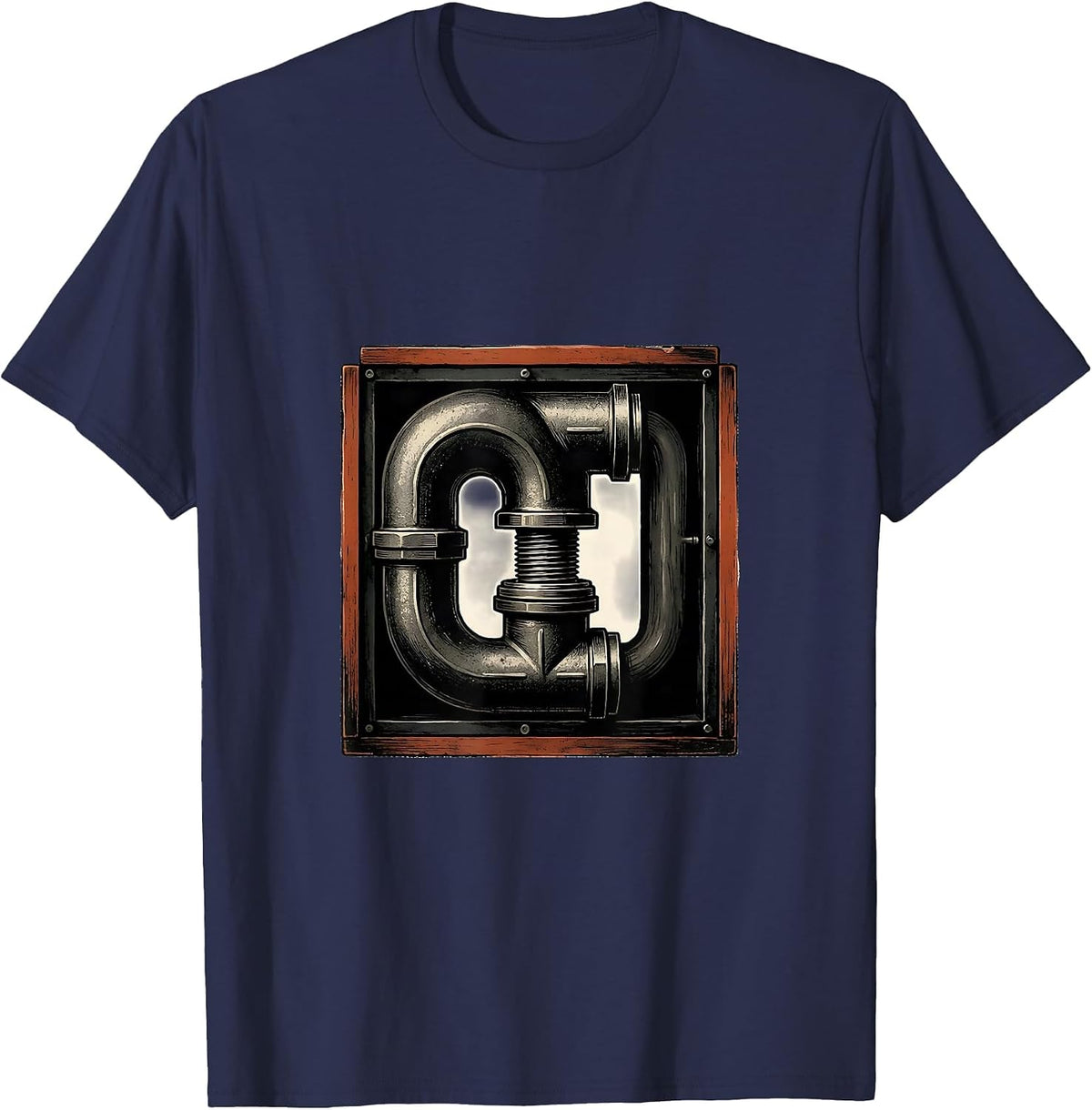 P-Trap Union Wood Type Letterpress Funny Plumber Gift T-Shirt - Navy Blue
