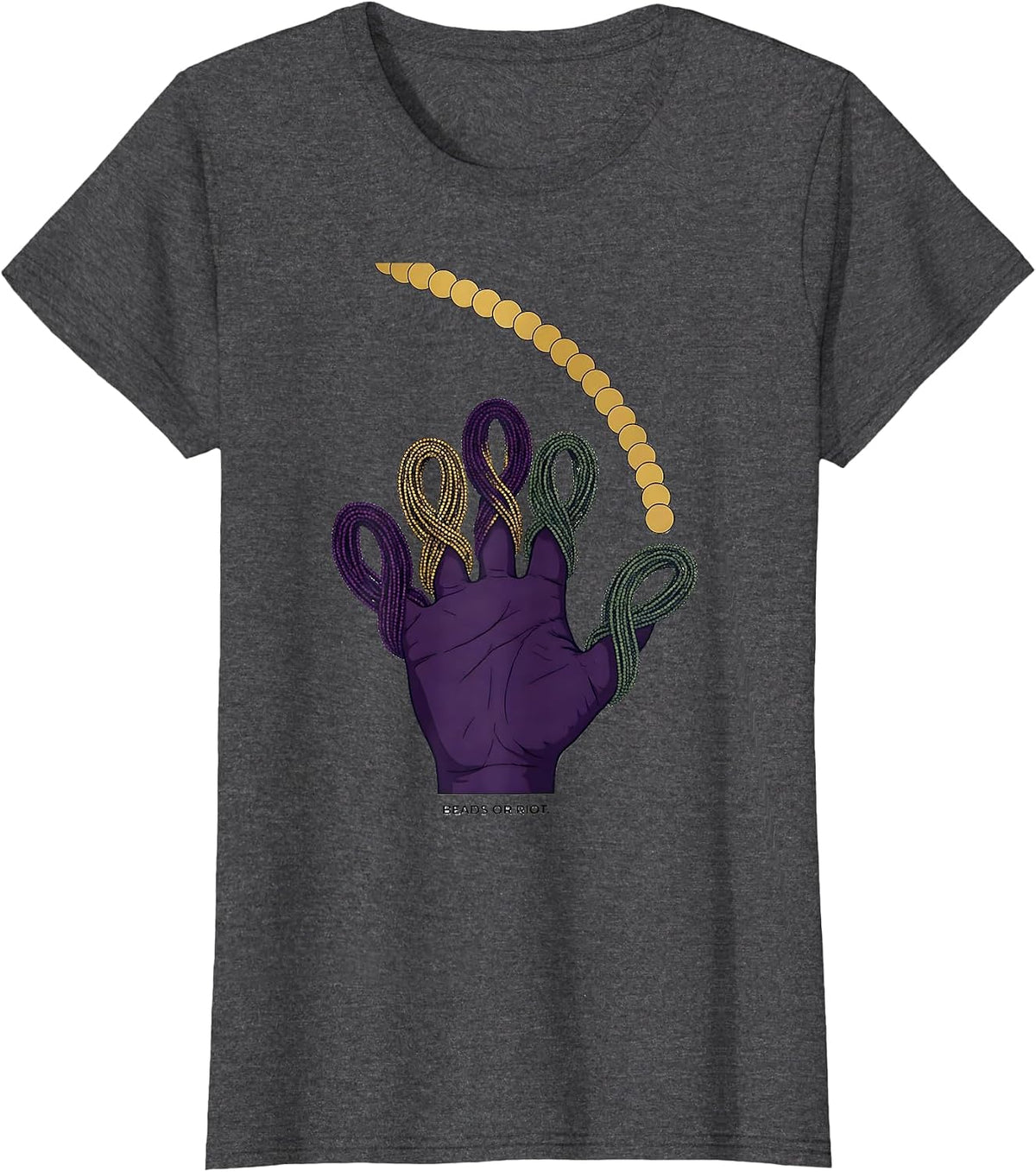 Women's Beads Or Riot Editorial Conceptual Mardi Gras Carnival Party T-Shirt - Dark Heather Grey