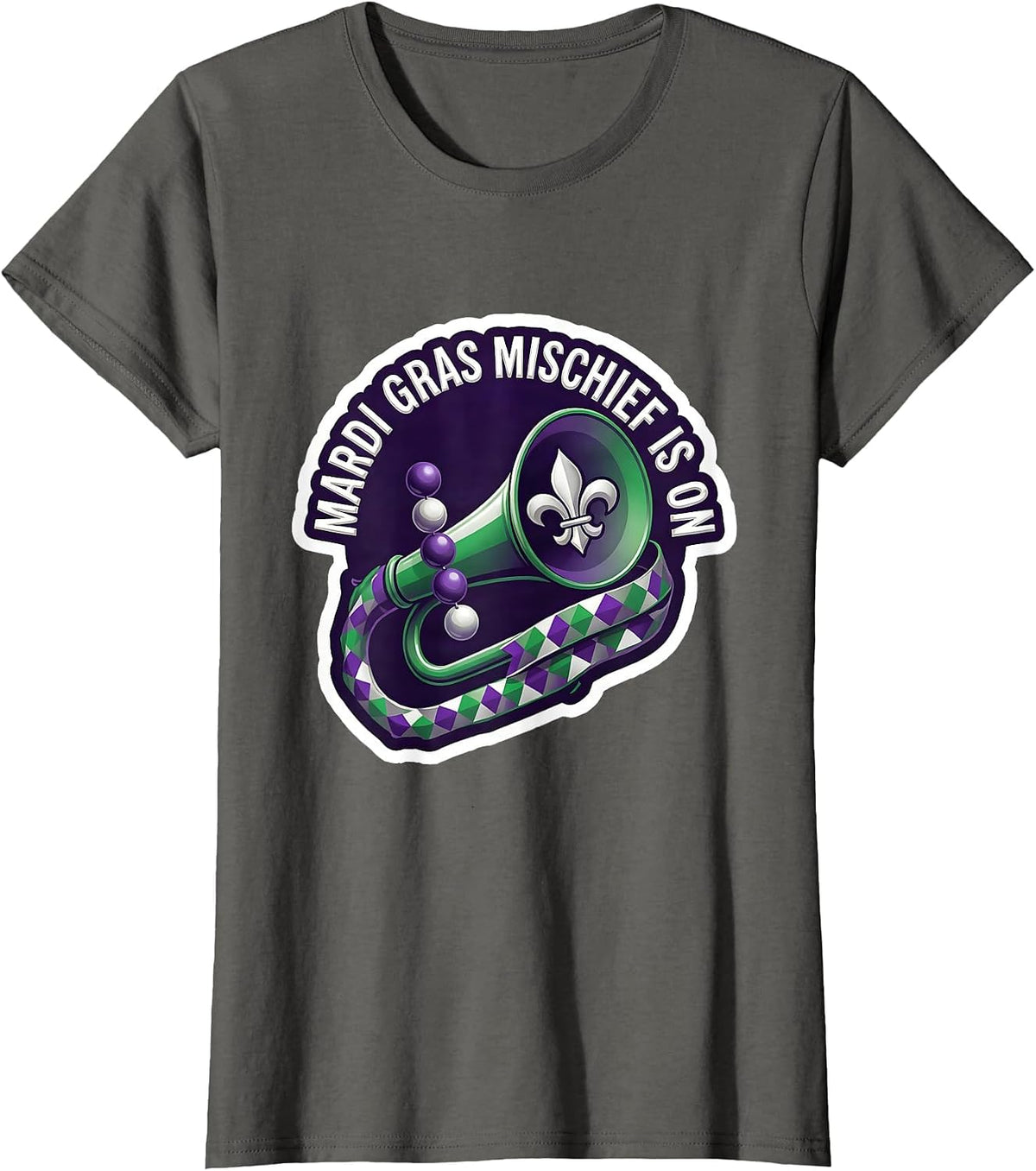 Women's Mardi Gras Mischief Is On Festive Humor Carnival Party T-Shirt - Asphalt Grey
