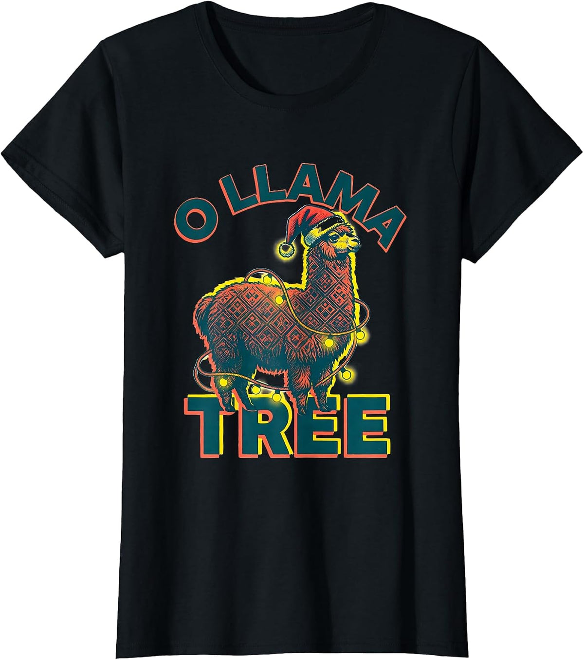 Women's O Llama Tree Funny Llama Lover Christmas Animal Humor T-Shirt - Black