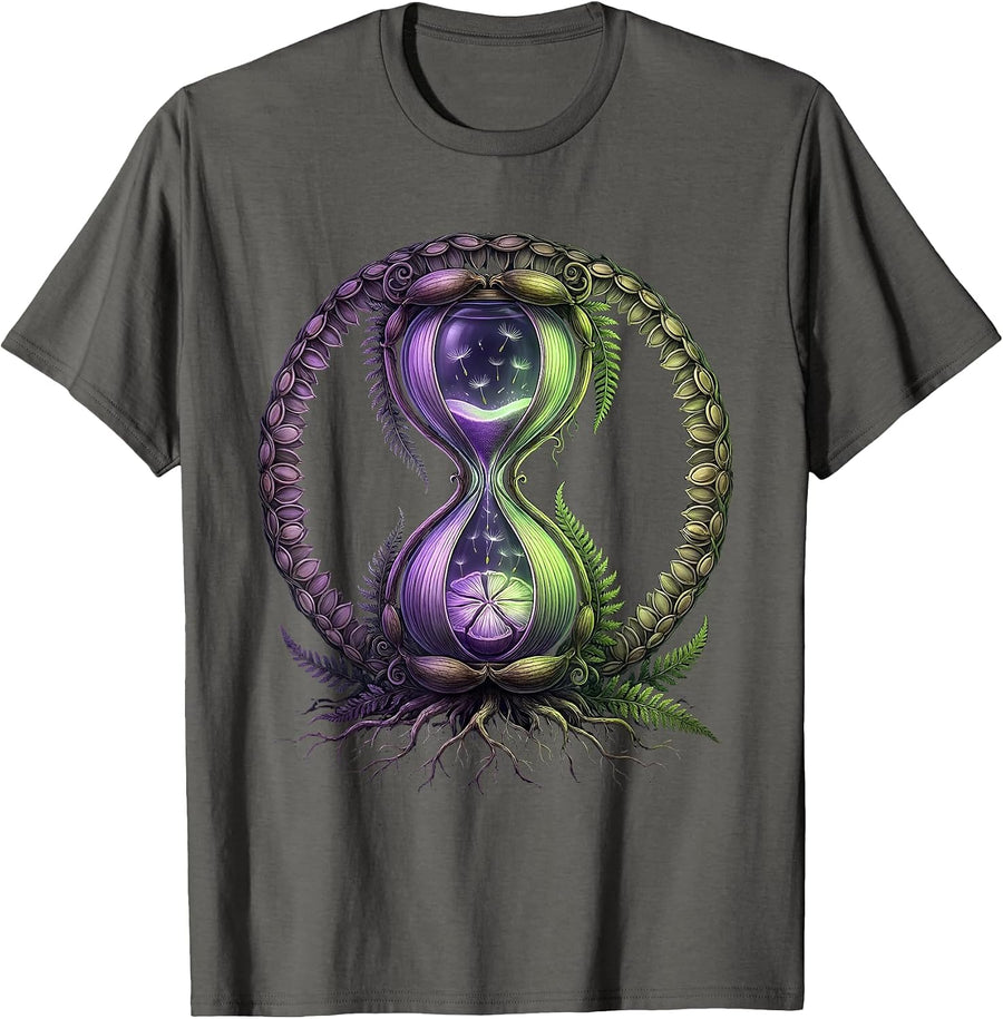 Hourglass Stardust Cosmic Time Illustration T-Shirt - Asphalt Grey