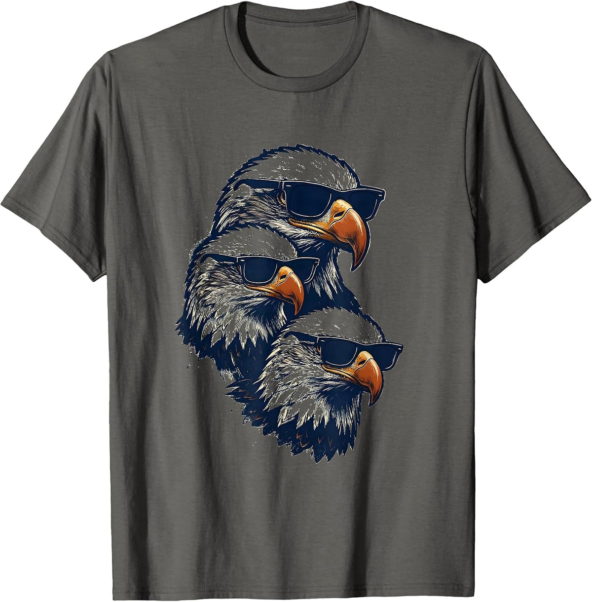 Bald Eagle Sunglasses Rubber Stamp Novelty Humor T-Shirt - Asphalt Grey