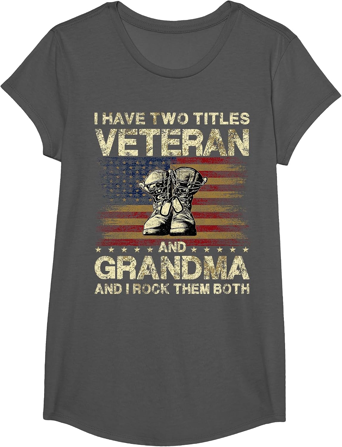 I Have Two Titles Veteran and Grandma | Veteran Grandma T-Shirt - Girls Asphalt Grey