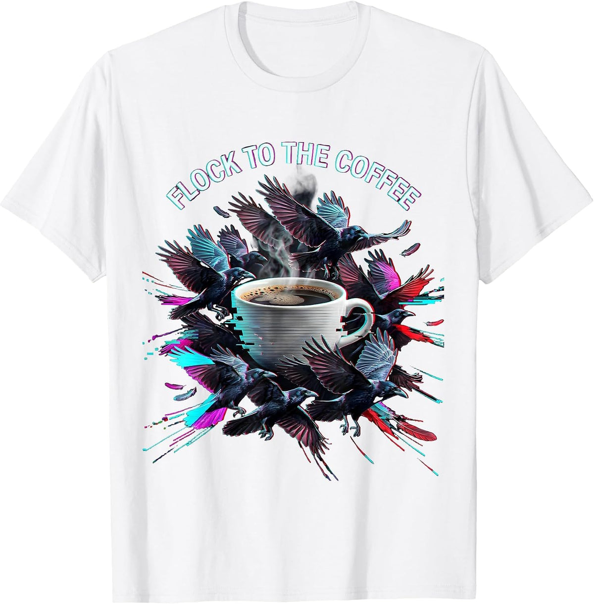 Men's Flock to the Coffee Crow Caffeine Design T-Shirt - White