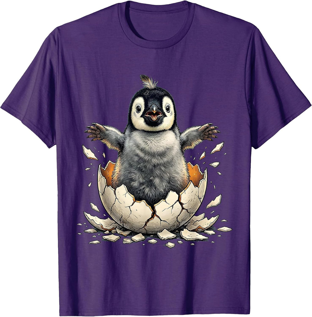 Penguin Hatching From Egg Cute Baby Bird Graphic T-Shirt - Purple
