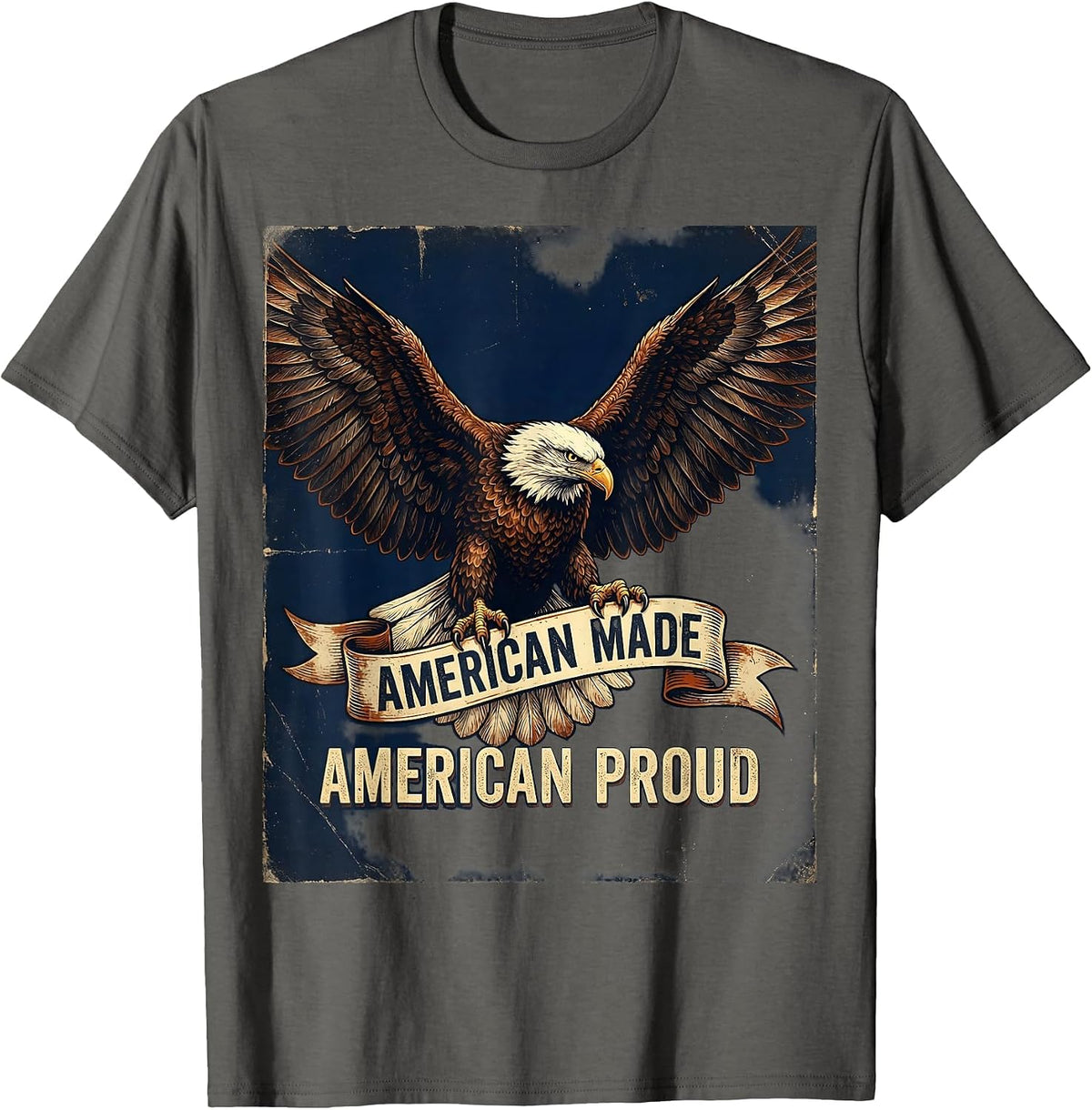 American Made American Proud Patriotic Design T-Shirt - Asphalt Grey