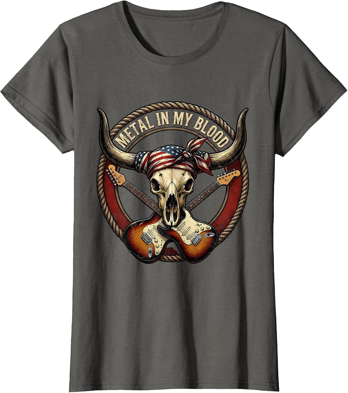 Women's Metal In My Blood Rock Music Graphic Design T-Shirt - Asphalt Grey
