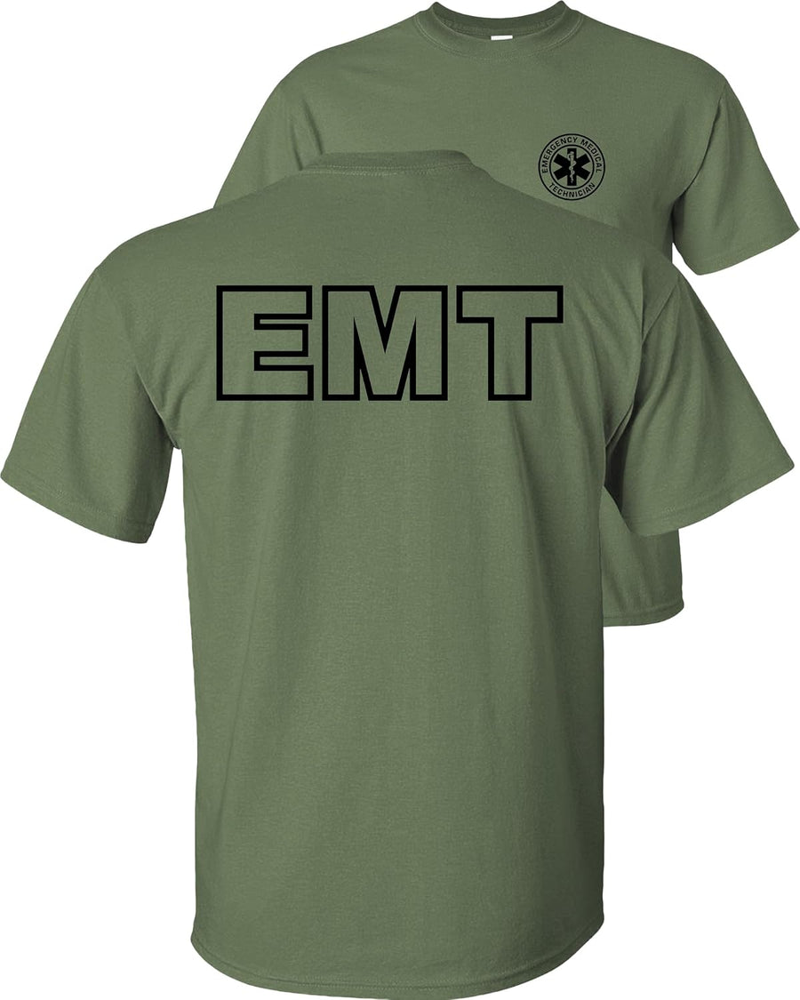 EMT T-Shirt Emergency Medical Technician-Black Design-Military Green-3x - As Pictured