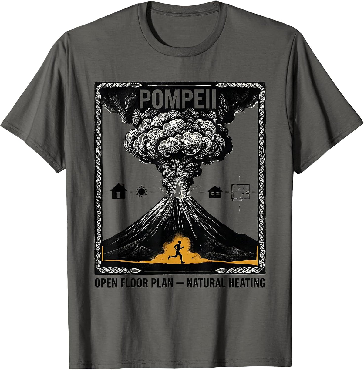 Pompeii Fun Run Funny Volcano History Geography Humor T-Shirt - Asphalt Grey