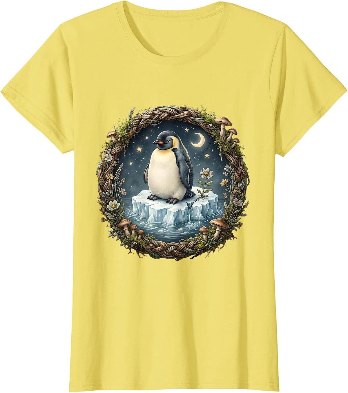Penguin on Melting Iceberg Climate Art T-Shirt - Lemon Yellow