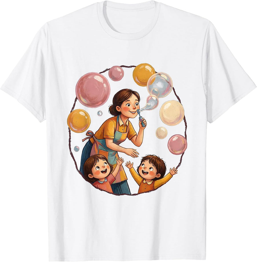 Men's Preschool Teacher Blowing Bubbles Classroom Art T-Shirt - White