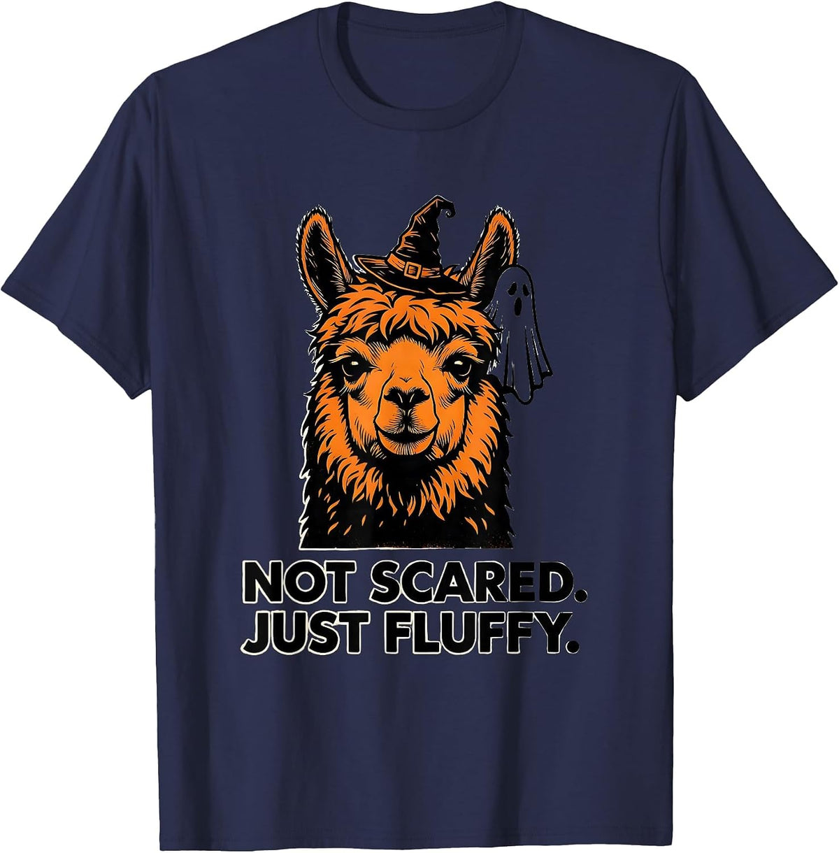 Not Scared Just Fluffy Funny Llama Halloween Novelty Humor T-Shirt - Navy Blue