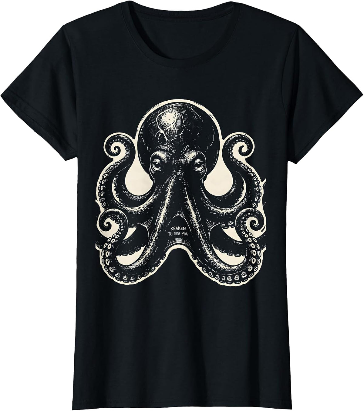 Women's Kraken To See You Playful Octopus Lover Vintage Sea Creature T-Shirt - Black