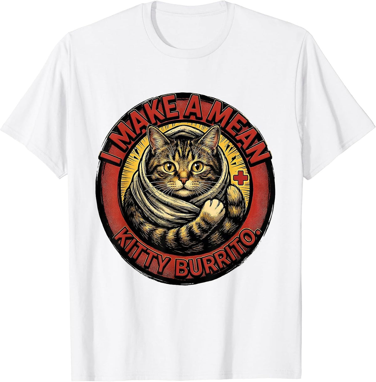 Men's I Make A Mean Kitty Burrito Funny Veterinarian Vet Tech Gift T-Shirt - White