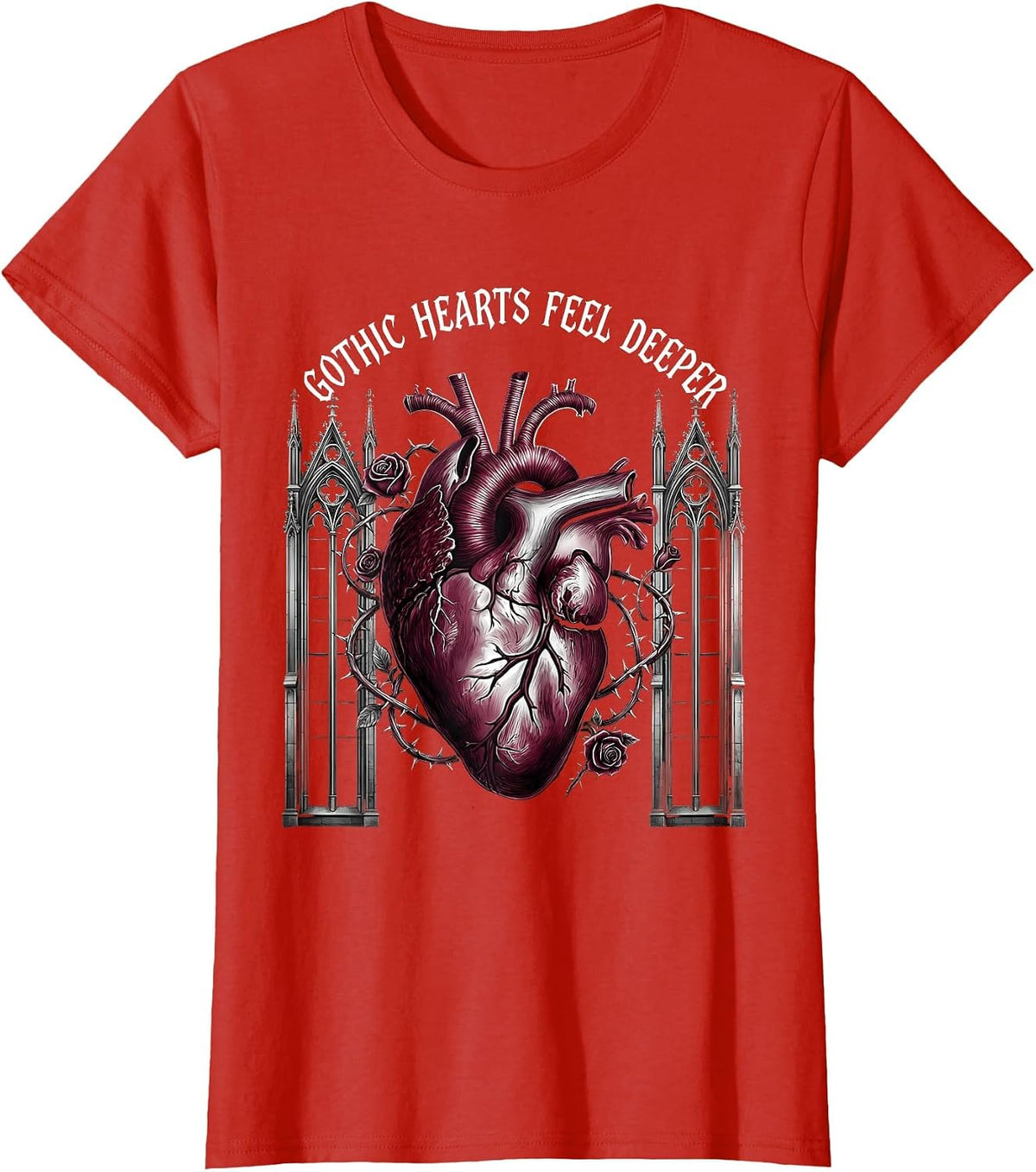 Gothic Hearts Feel Deeper Dark Romance Design T-Shirt - Red