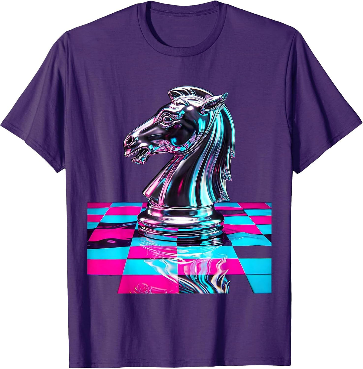 Men's Chess Knight Checkered Board Graphic Design T-Shirt - Purple