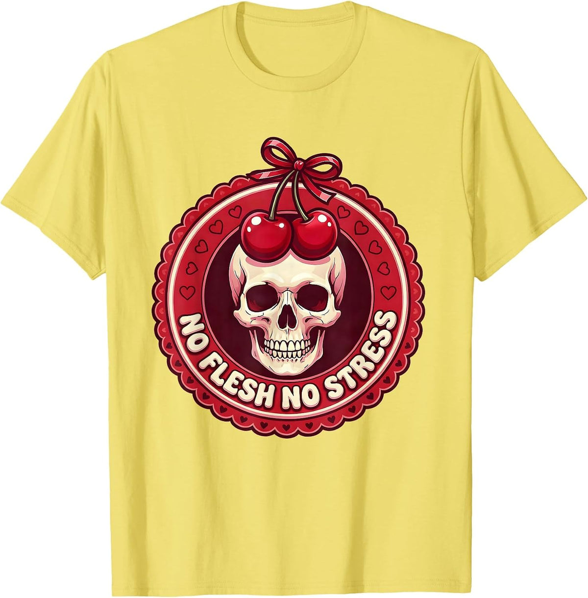 Men's No Flesh No Stress Skeleton Design T-Shirt - Lemon Yellow