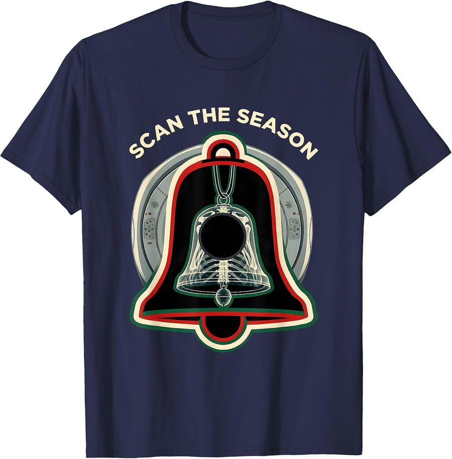 Scan The Season Radiology Tech Christmas Humor T-Shirt - Navy Blue
