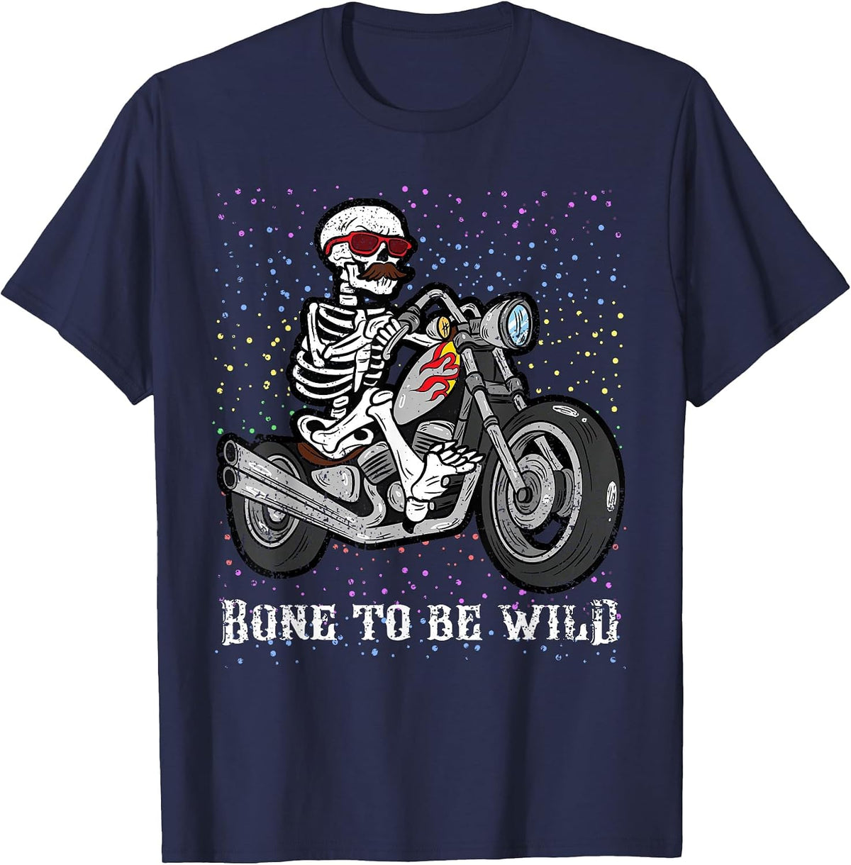 Skeleton Riding Motorcycle Halloween Costume Biker Rider T-Shirt - Navy Blue