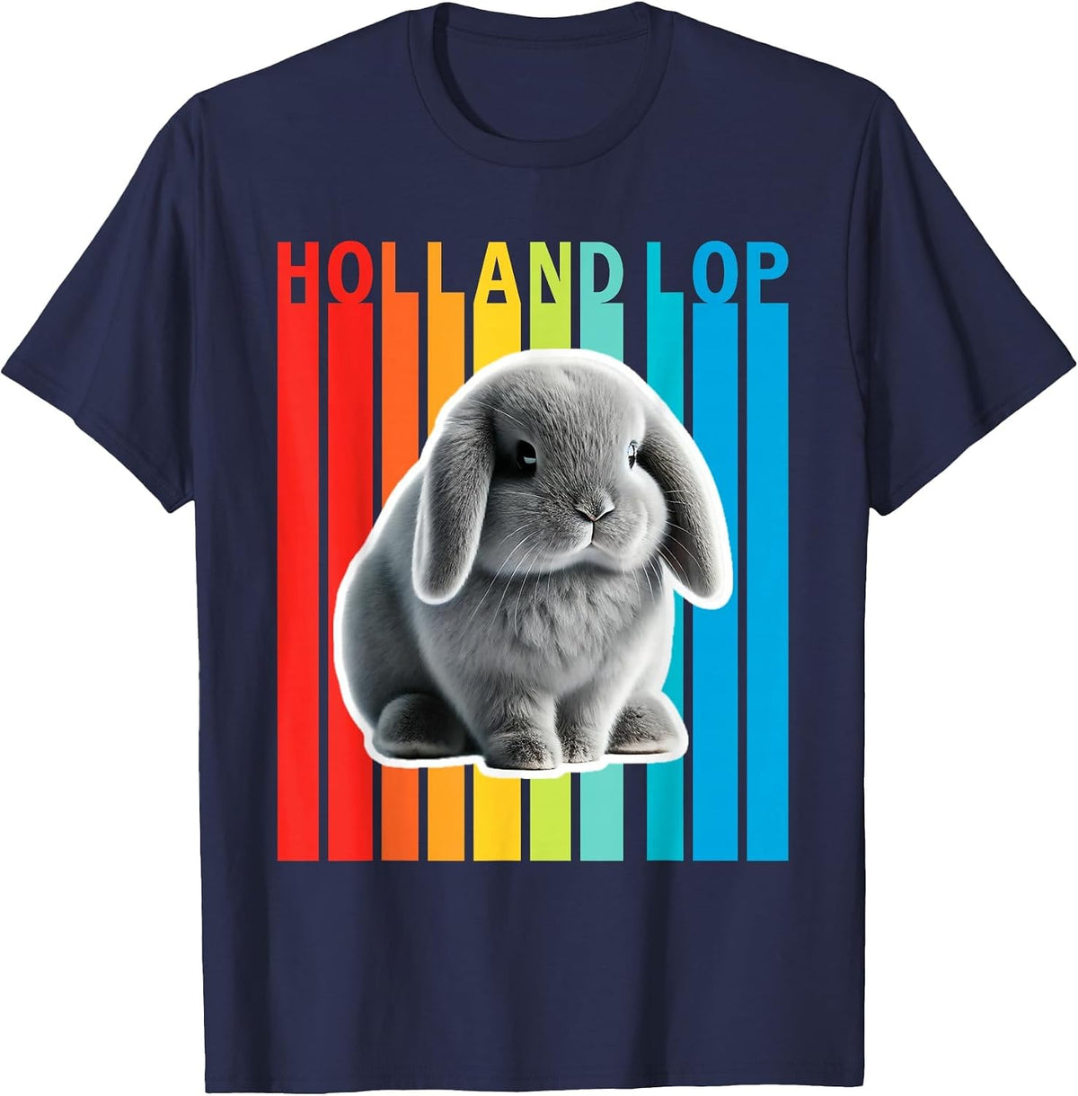 Holland Lop Colourful Bunny T-Shirt - Navy Blue