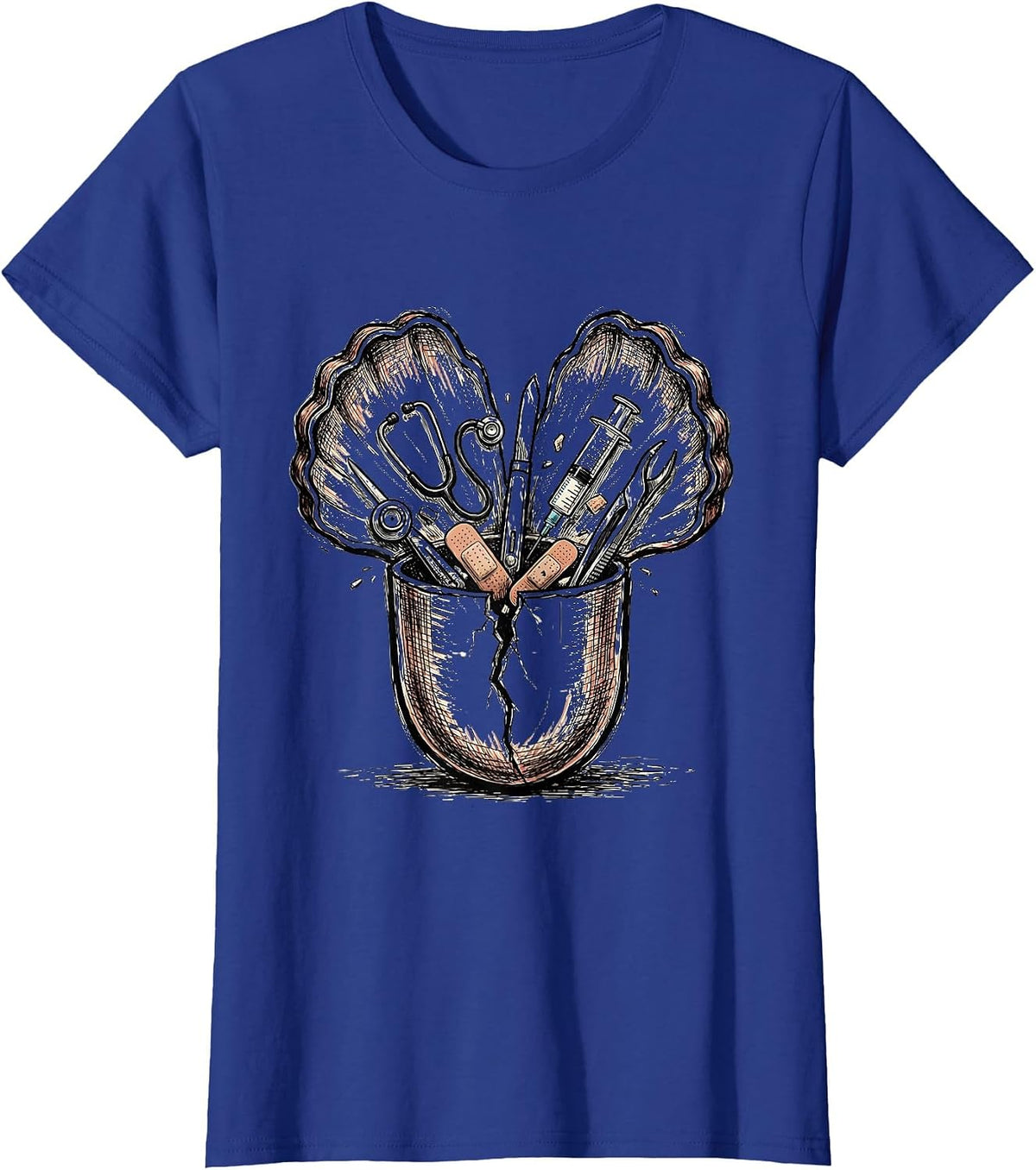 Women's Medical Assistant Pill Capsule Tools Graphic T-Shirt - Royal Blue