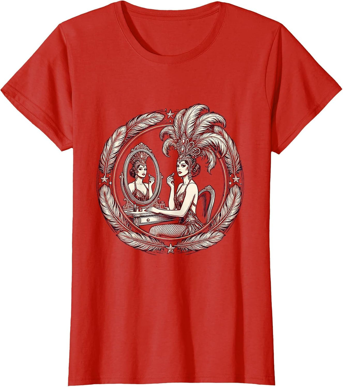 Showgirl Lipstick Vanity Mirror Glam Illustration T-Shirt - Red