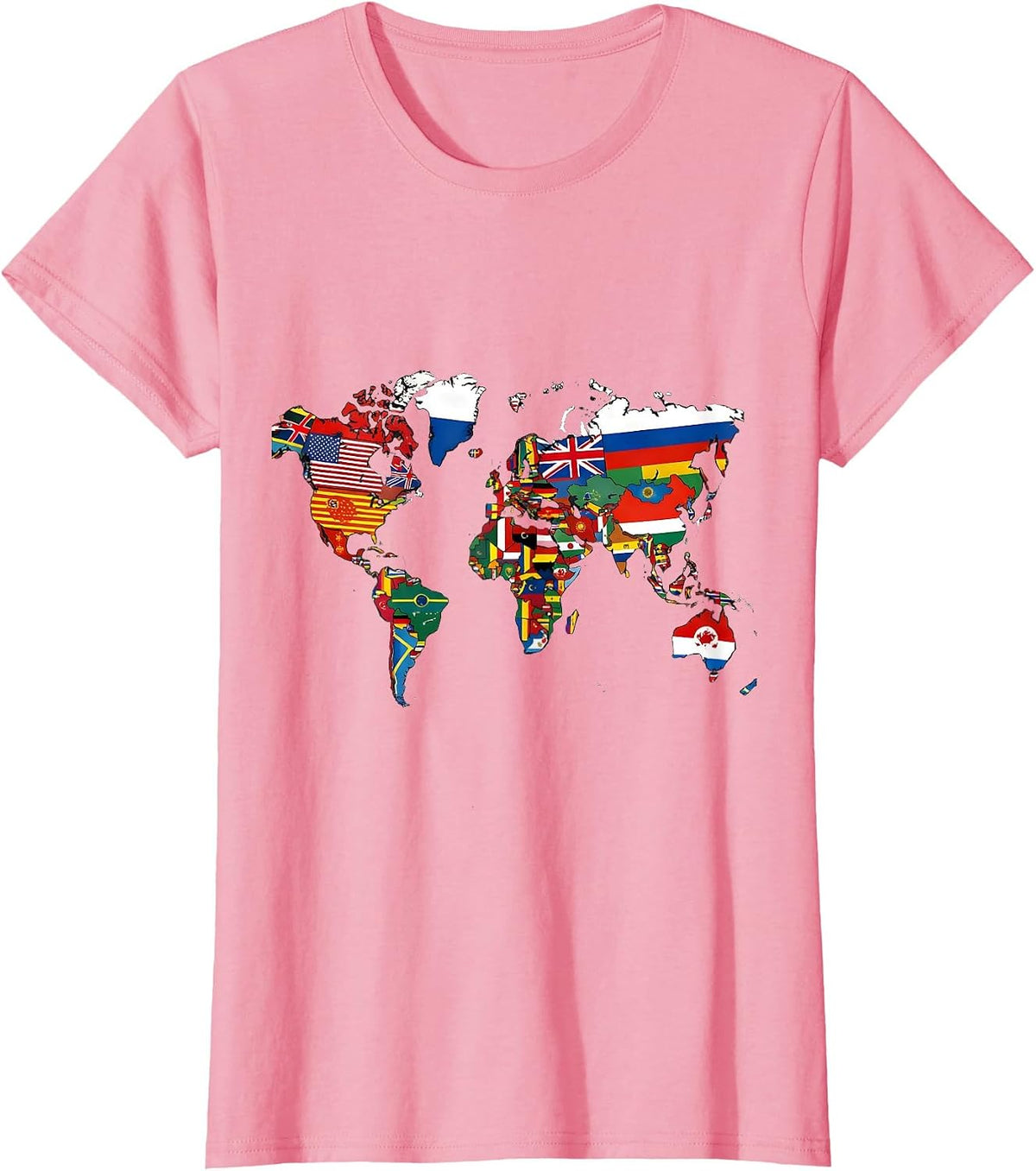 Women's World Flags Map Colorful Geography Lover Reference Chart T-Shirt - Pink
