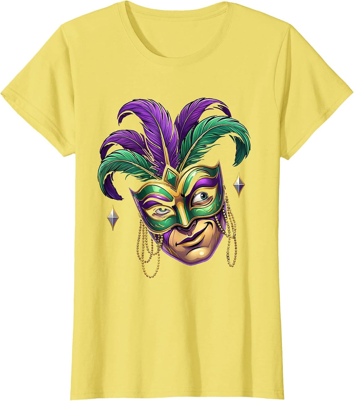 Carnival Mask Cartoon Mardi Gras Party Humor T-Shirt - Lemon Yellow