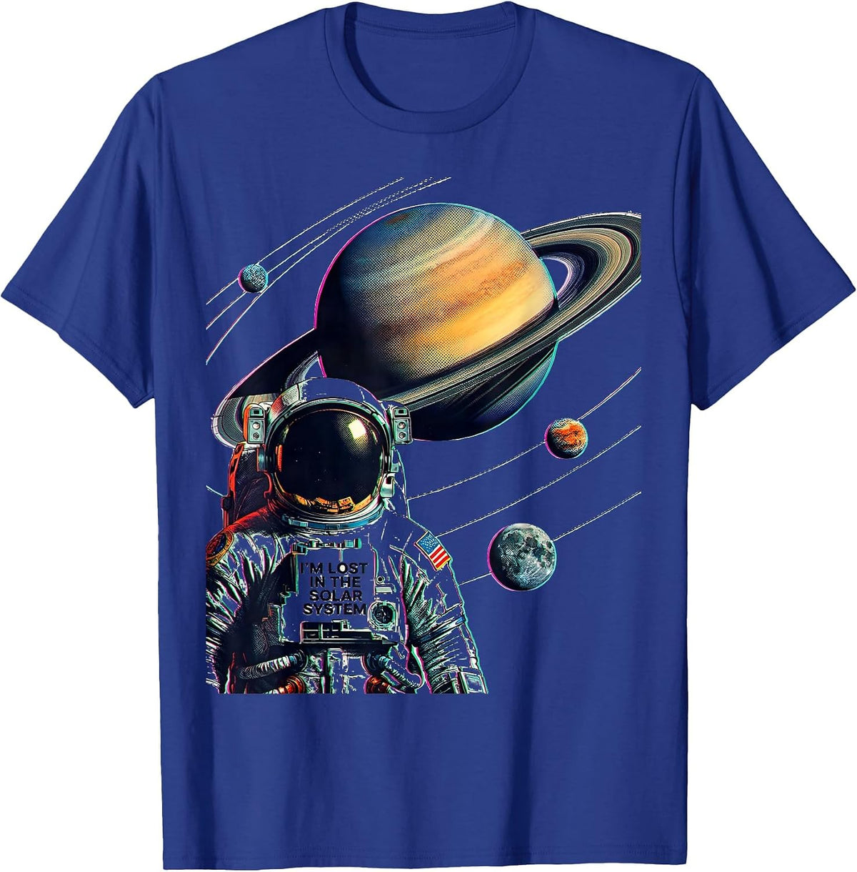 I’m Lost In The Solar System Risograph Funny Space T-Shirt - Royal Blue