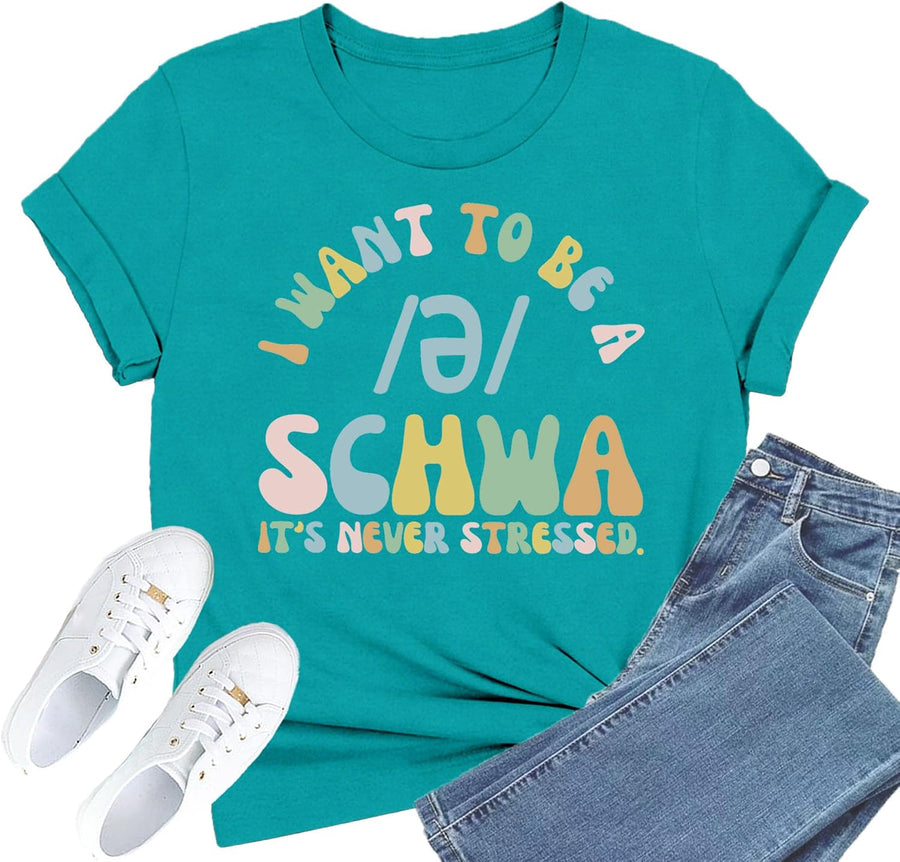 English Teacher Shirt for Women Funny Science of Reading T-Shirt Grammar Teach Life Tee Top - Cyan