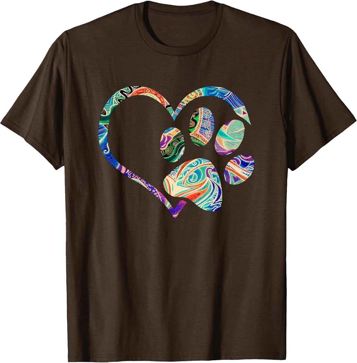 Animal Rescue Shirt Dog Paw Print Tie Dye Rainbow Cute Cozy T-Shirt - Brown