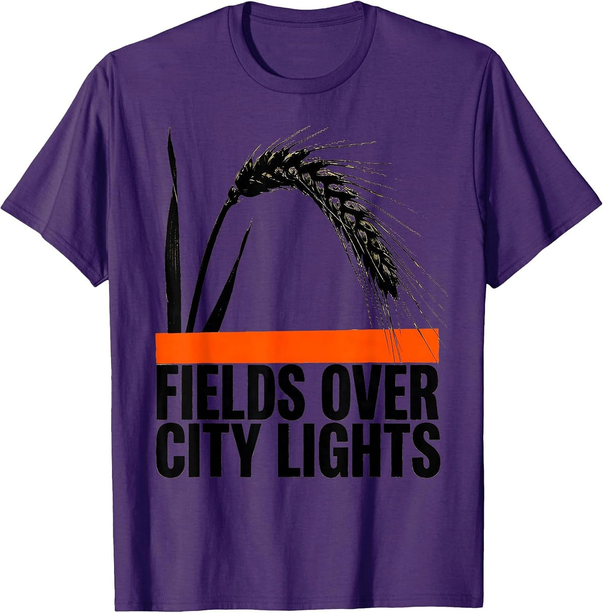 Fields Over City Lights Country Life Design T-Shirt - Purple