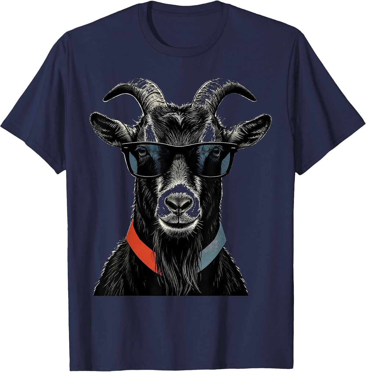 Goat with Sunglasses Cool Farm Animal Humor T-Shirt - Navy Blue