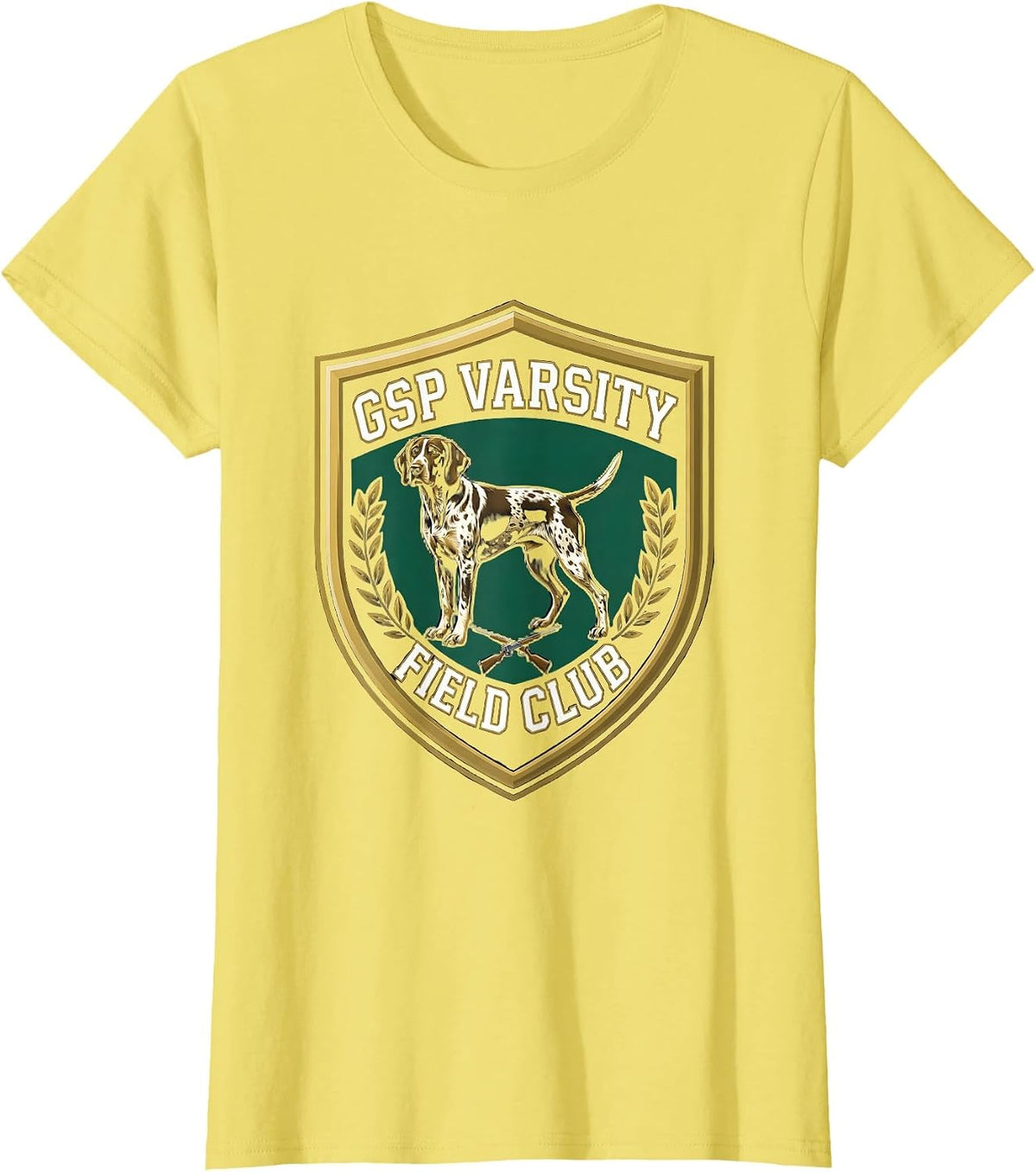 GSP Varsity Field Club Hunting Dog Design T-Shirt - Lemon Yellow