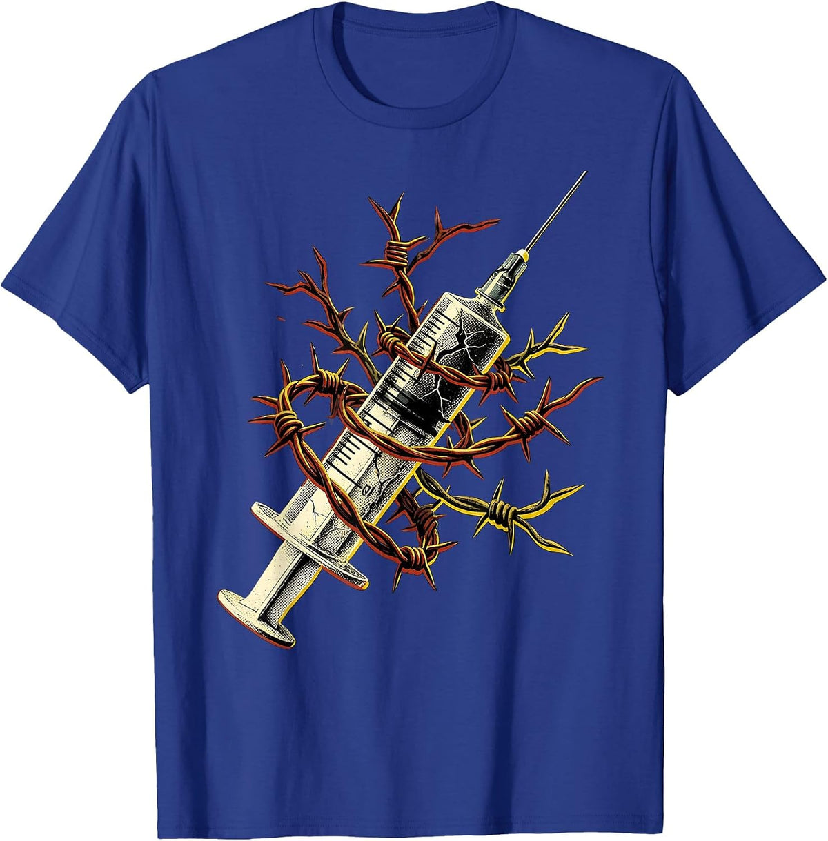 Grunge Syringe Barbed Wire Dark Art Design T-Shirt - Royal Blue