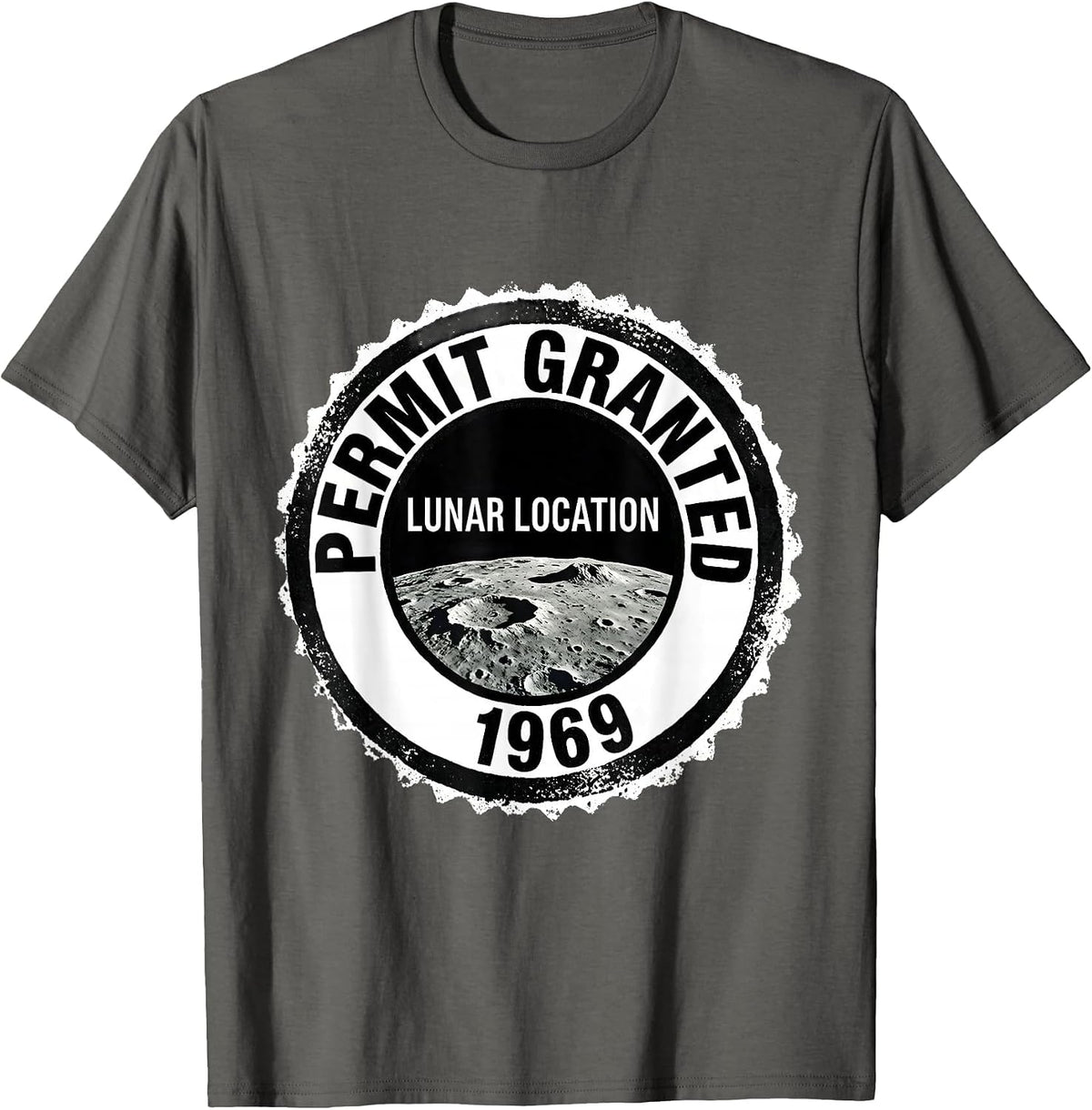 Men's Permit Granted Lunar Location 1969 Retro Astronomy Graphic T-Shirt - Asphalt Grey