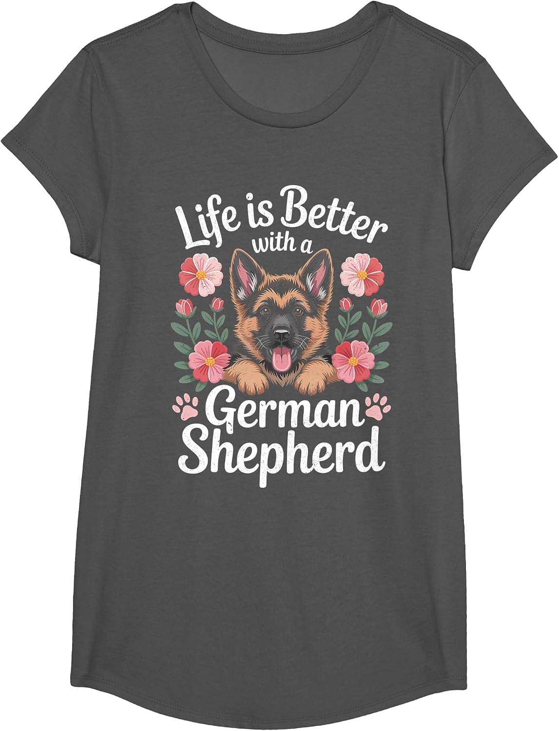 Life is Better with A German Shepherd Dog Lover T-Shirt - Girls Asphalt Grey
