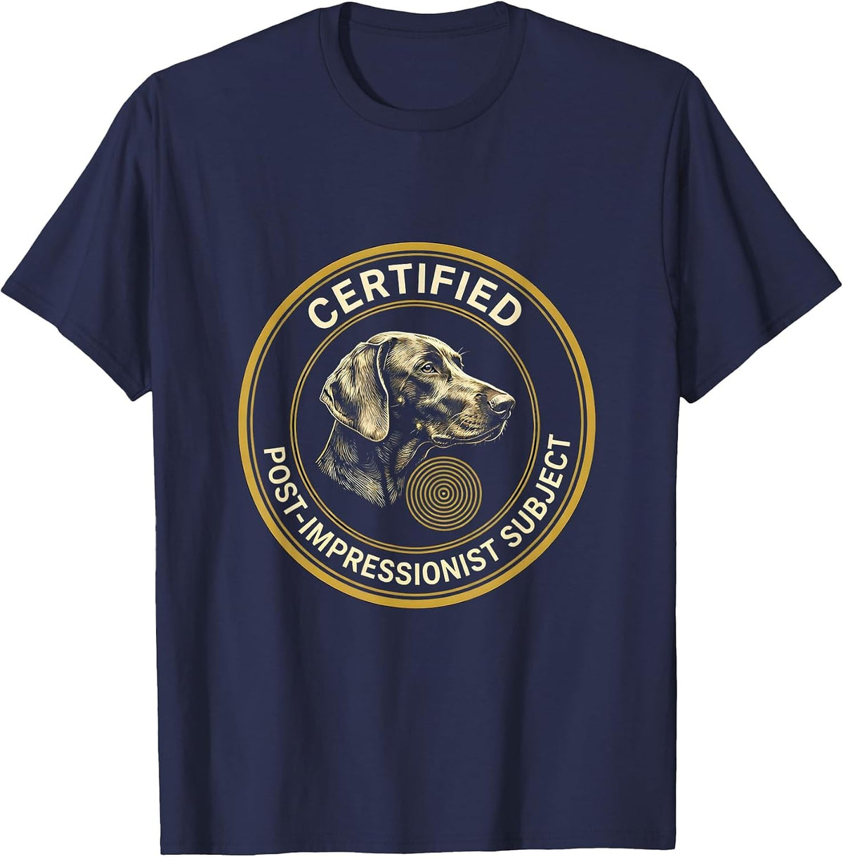 Men's Certified Post-Impressionist Subject Dog Lover Whimsical Art T-Shirt - Navy Blue