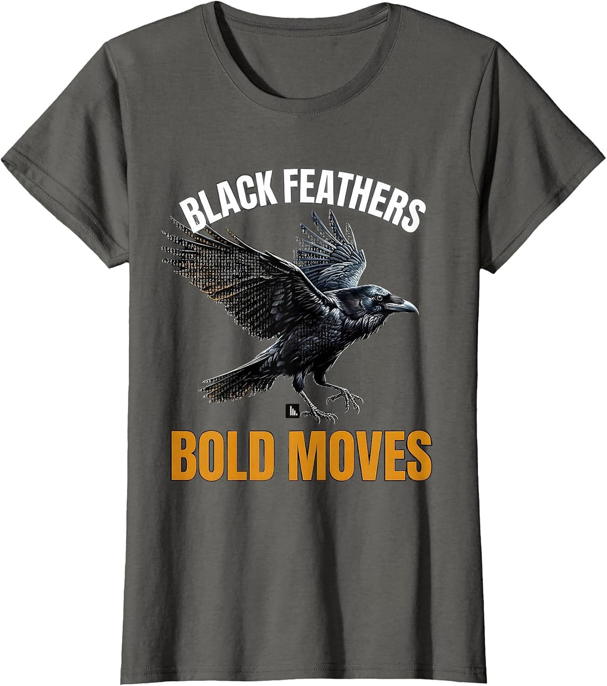 Women's CAWF Crow Black Feathers Bold Moves Design T-Shirt - Asphalt Grey