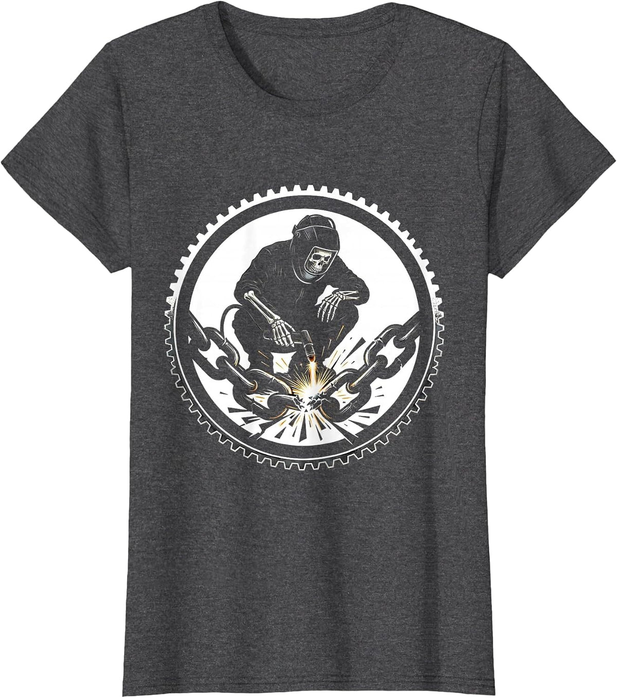 Women's Skeleton Welder Broken Chain Graphic Design T-Shirt - Dark Heather Grey